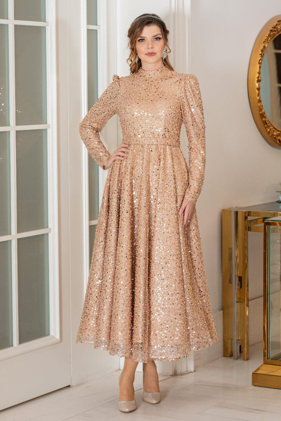 SALMON COLOR EVENING DRESS  