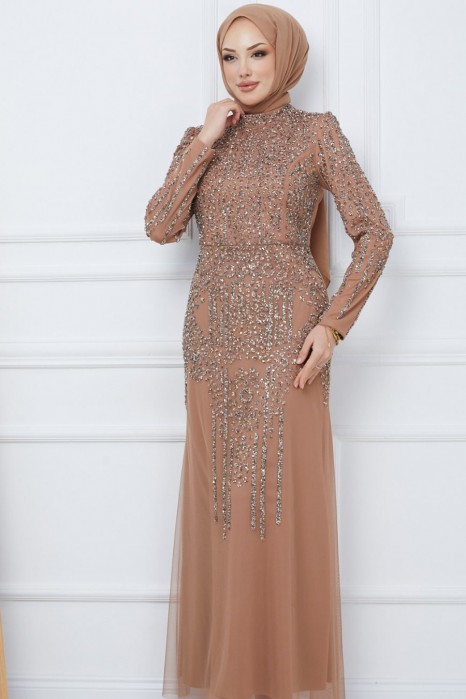 SALMON COLOR EVENING DRESS  