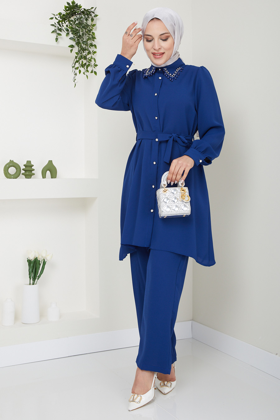 SAX BLUE PANT AND TUNIC SUIT  