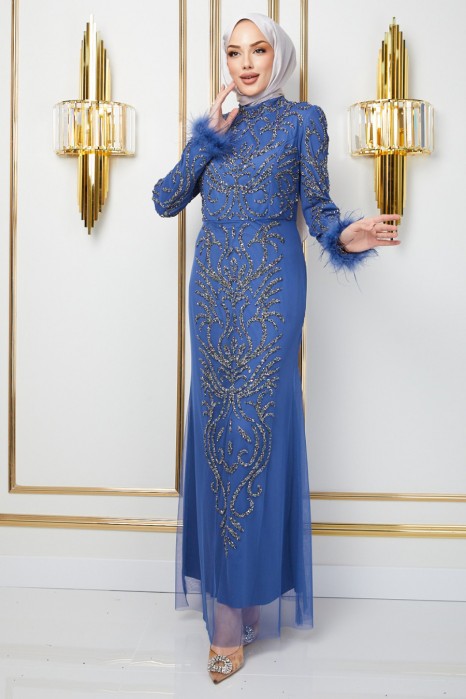 SAX COLOR  EVENING DRESS  