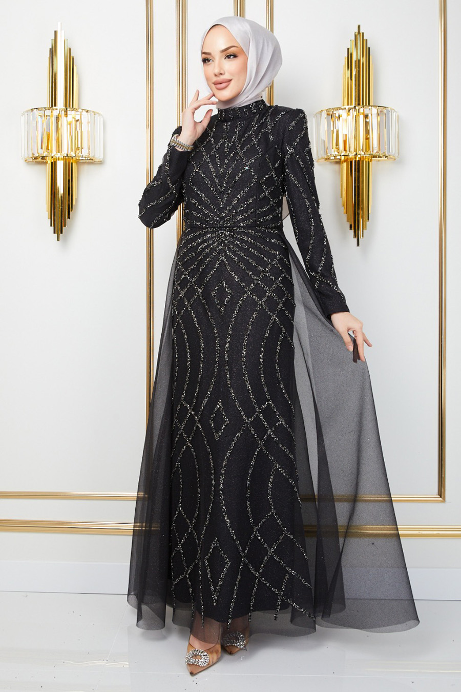 STONE BLACK EVENING DRESS   STONE BLACK EVENING DRESS