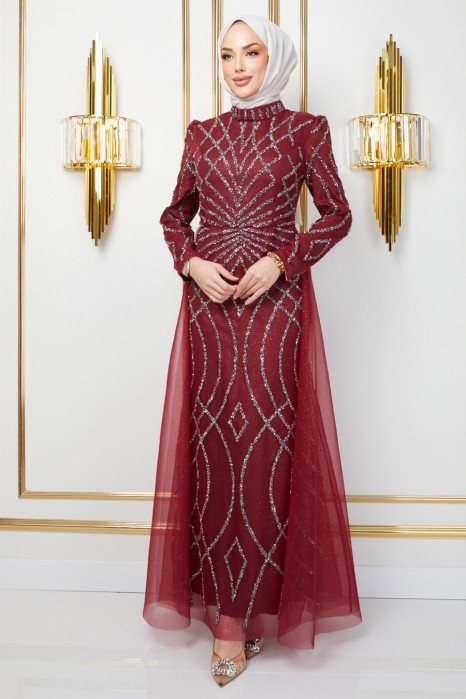 STONE CLARED RED EVENING DRESS 