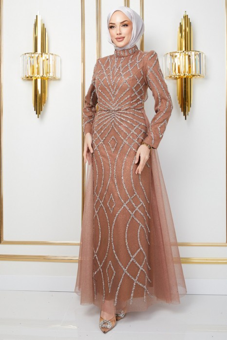 STONE COPPERTONE COLOR EVENING DRESS  