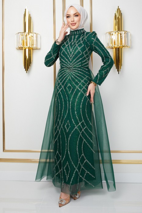 STONE EMERALD GREEN  EVENING DRESS  