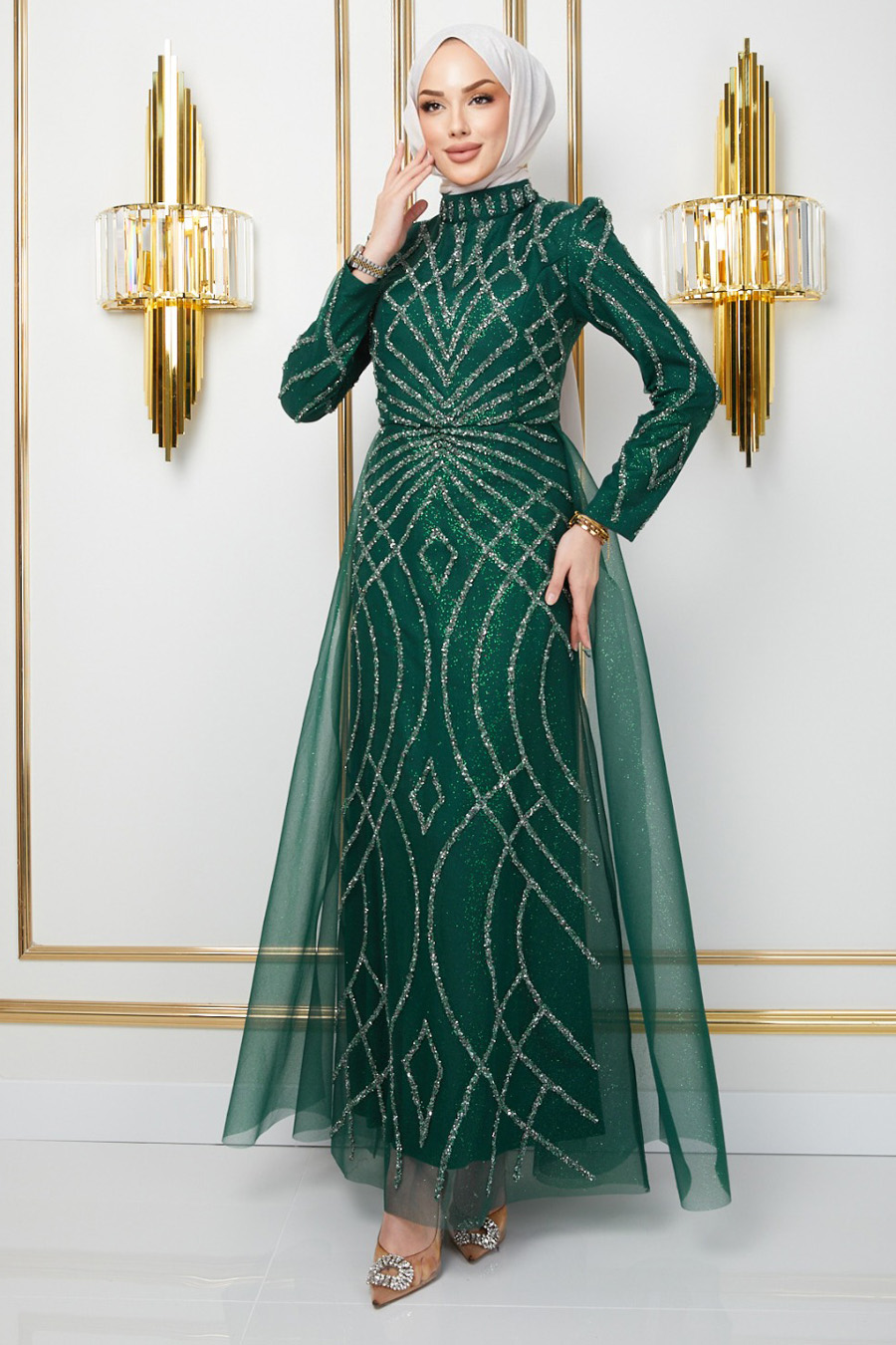 STONE EMERALD GREEN  EVENING DRESS  