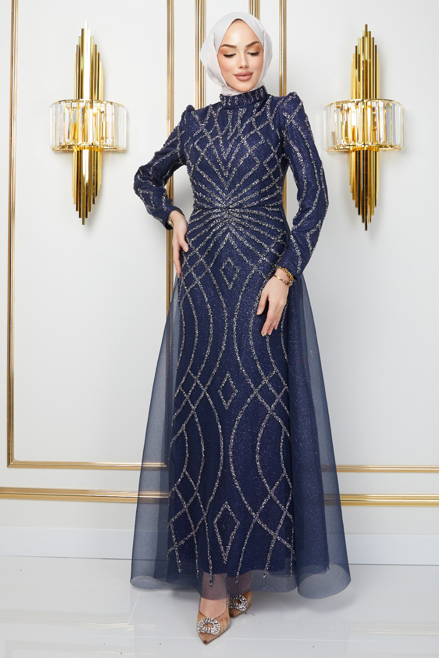STONE NAVY BLUE  EVENING DRESS   STONE NAVY BLUE  EVENING DRESS