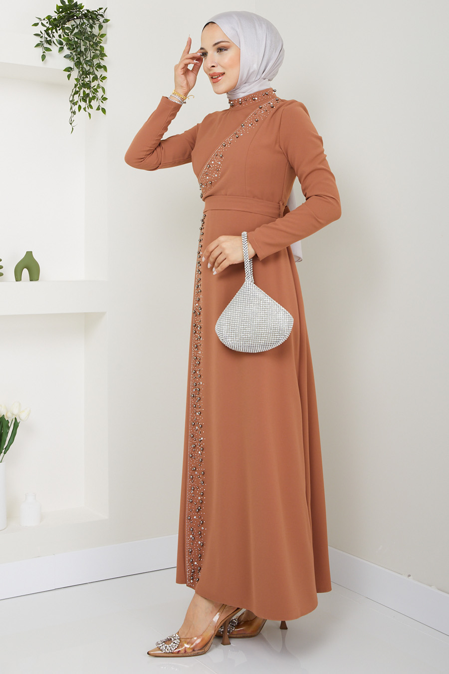 TAN COLOR EVENING DRESS 