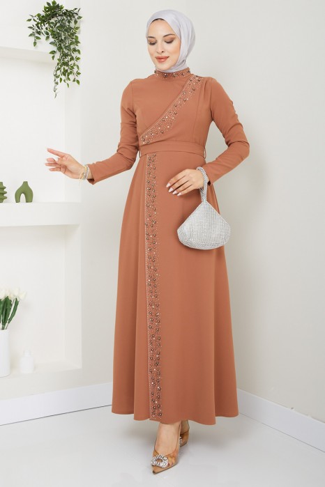 TAN COLOR EVENING DRESS 
