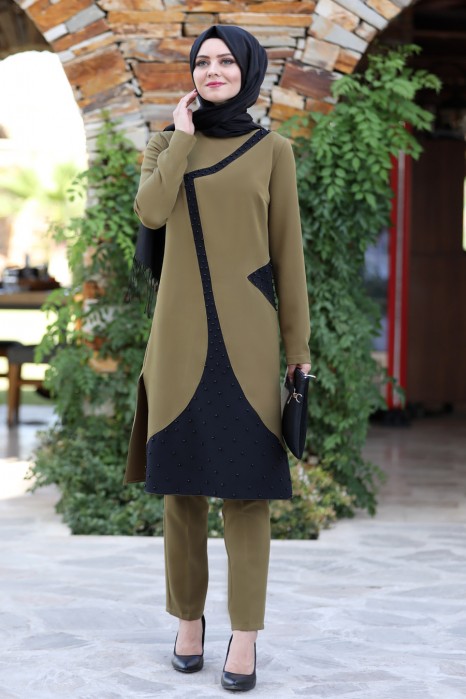 KHAKI TUNIC AND PANT SUIT