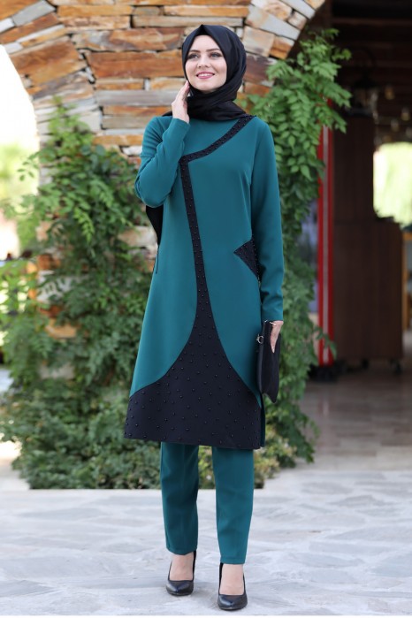 PETROLEUM BLUE TUNIC AND PANT SUIT