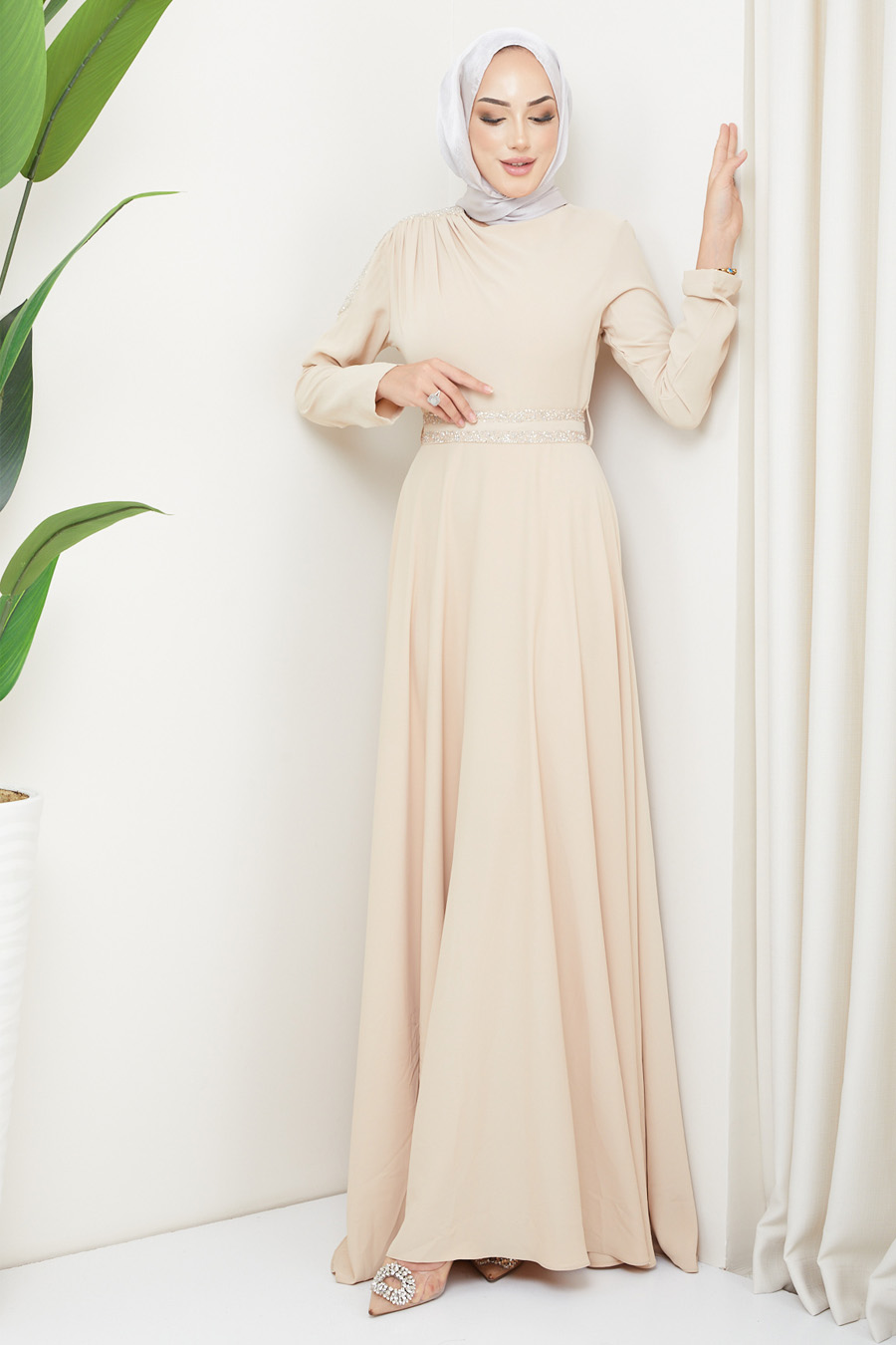 BEIGE  EVENING DRESS  