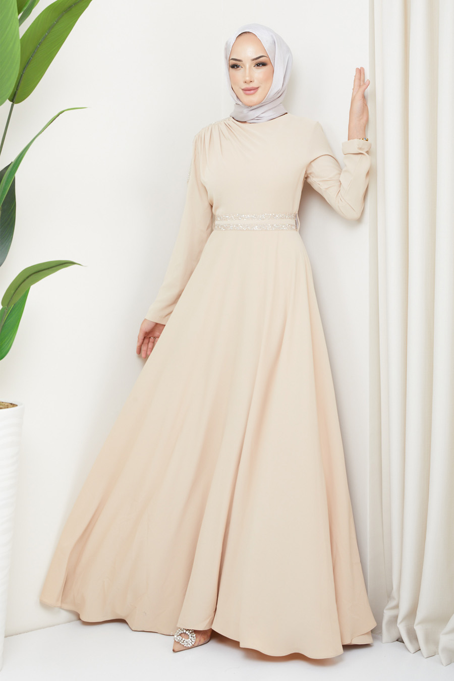 BEIGE  EVENING DRESS  