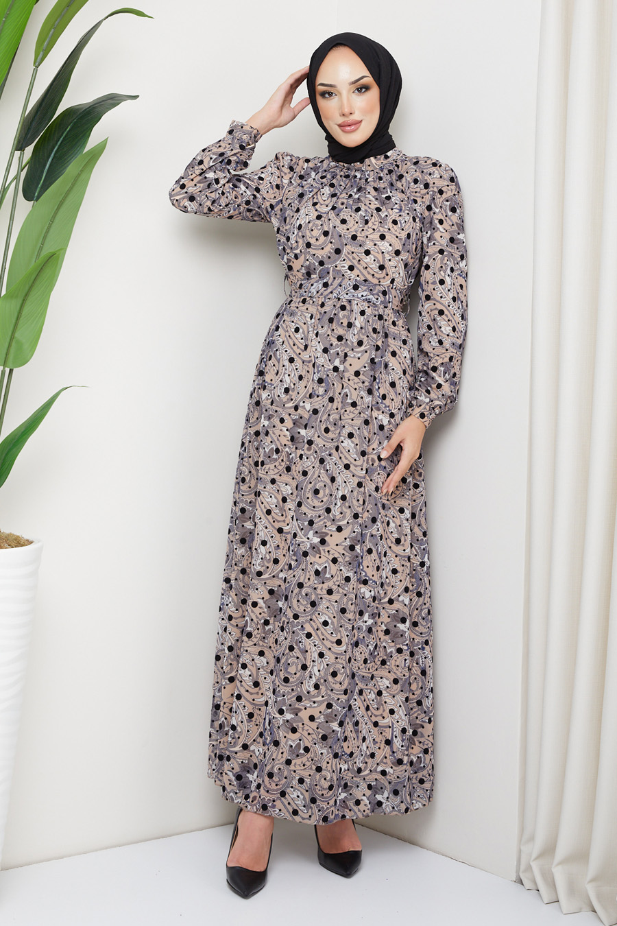 BEIGE  PATTERNED DRESS 