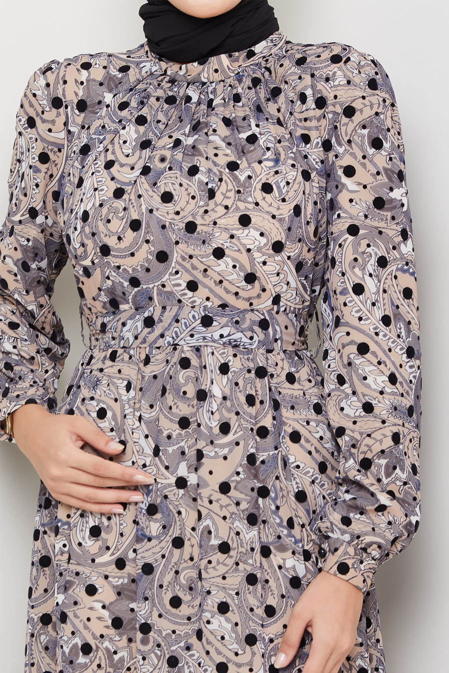 BEIGE  PATTERNED DRESS 