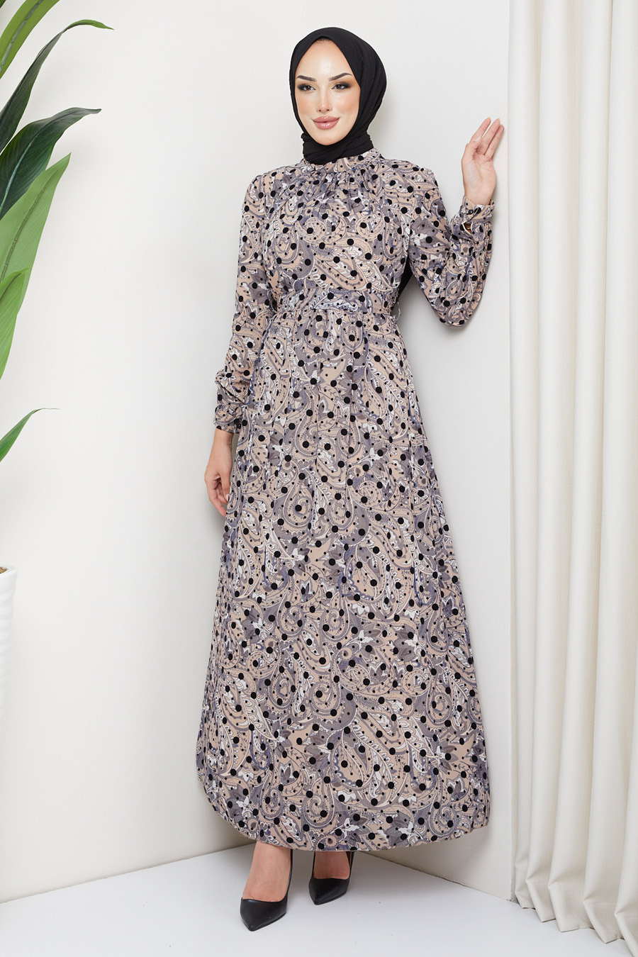 BEIGE  PATTERNED DRESS 