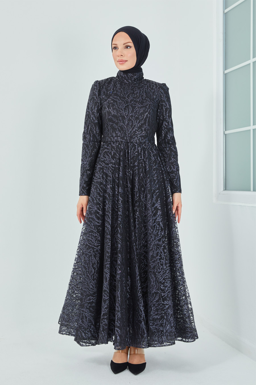 SILVERY BLACK EVENING DRESS  