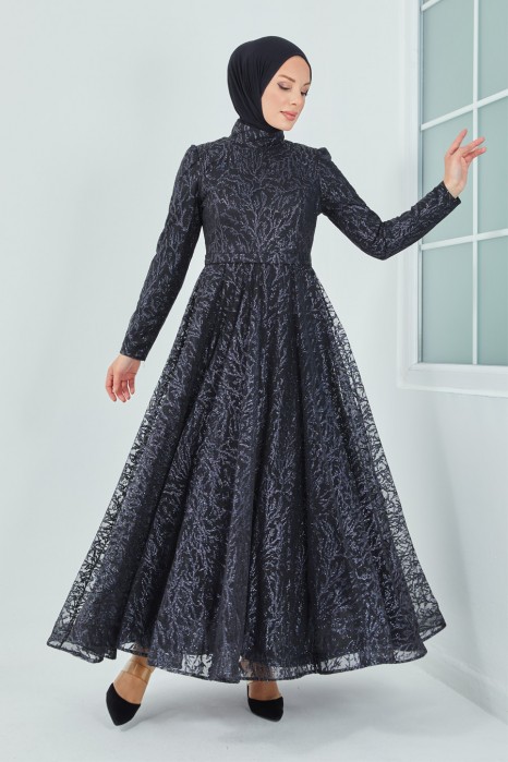 SILVERY BLACK EVENING DRESS  