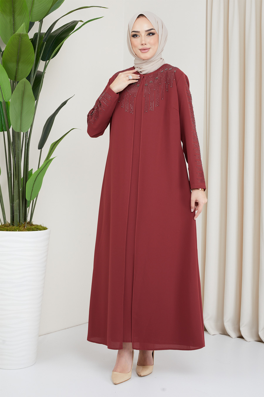 BRICK COLOR EVENING DRESS  