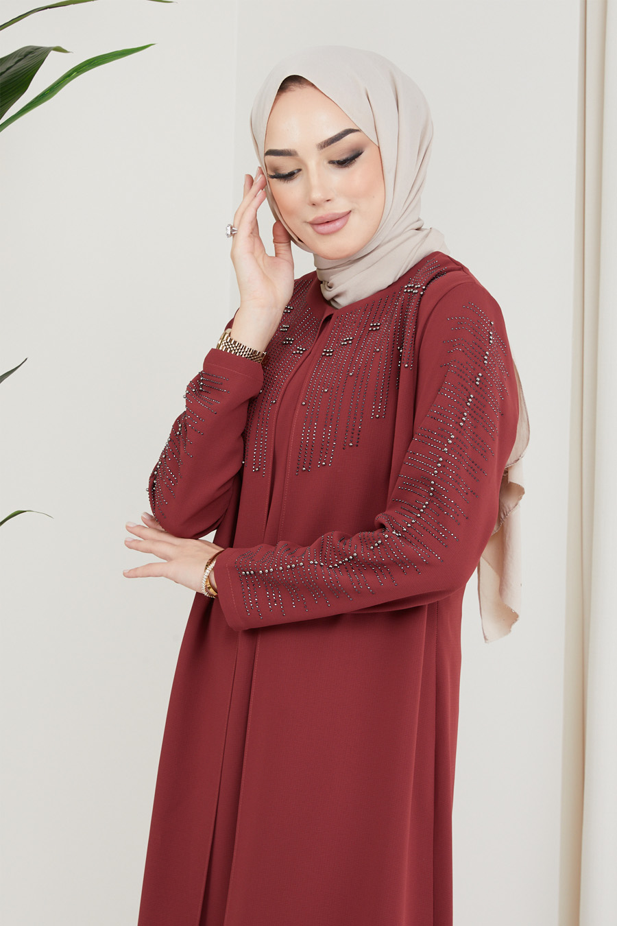 BRICK COLOR EVENING DRESS  