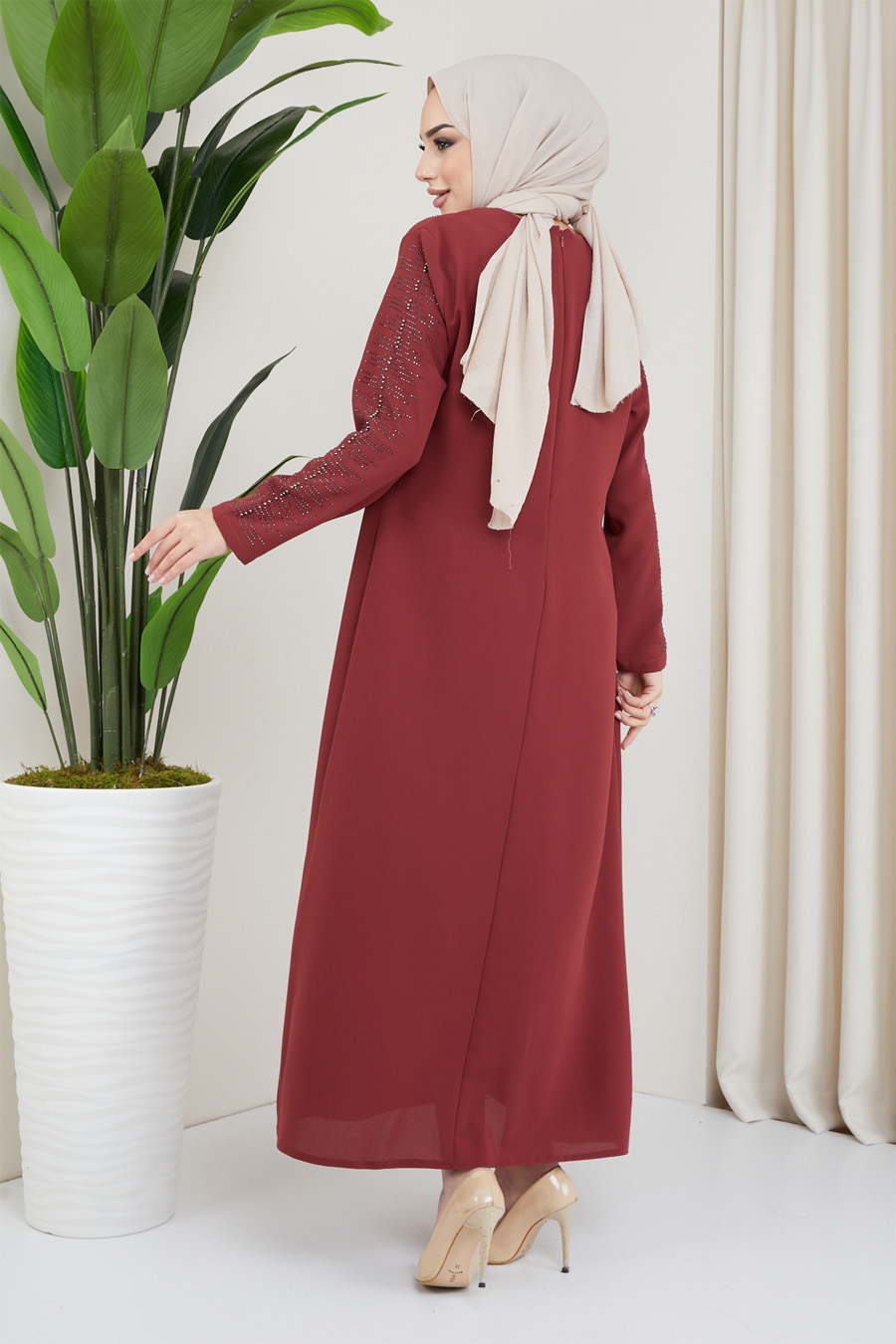 BRICK COLOR EVENING DRESS  