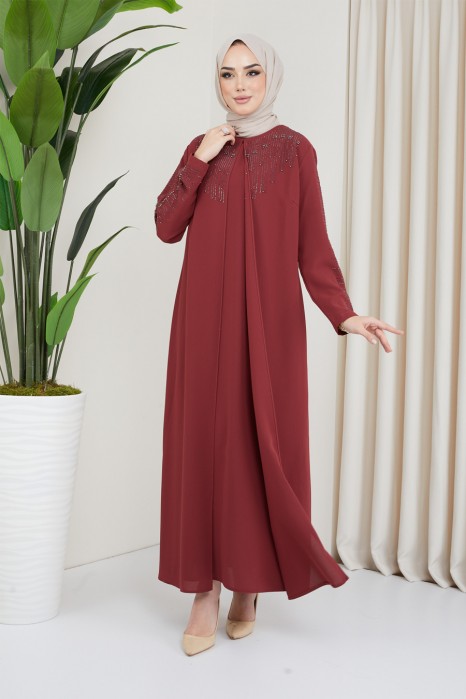 BRICK COLOR EVENING DRESS  