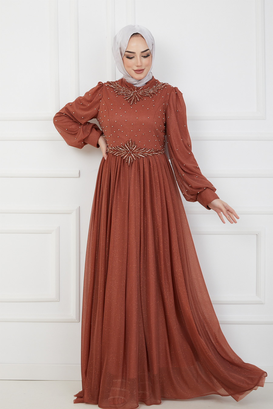 BRICK COLOR EVENING DRESS  