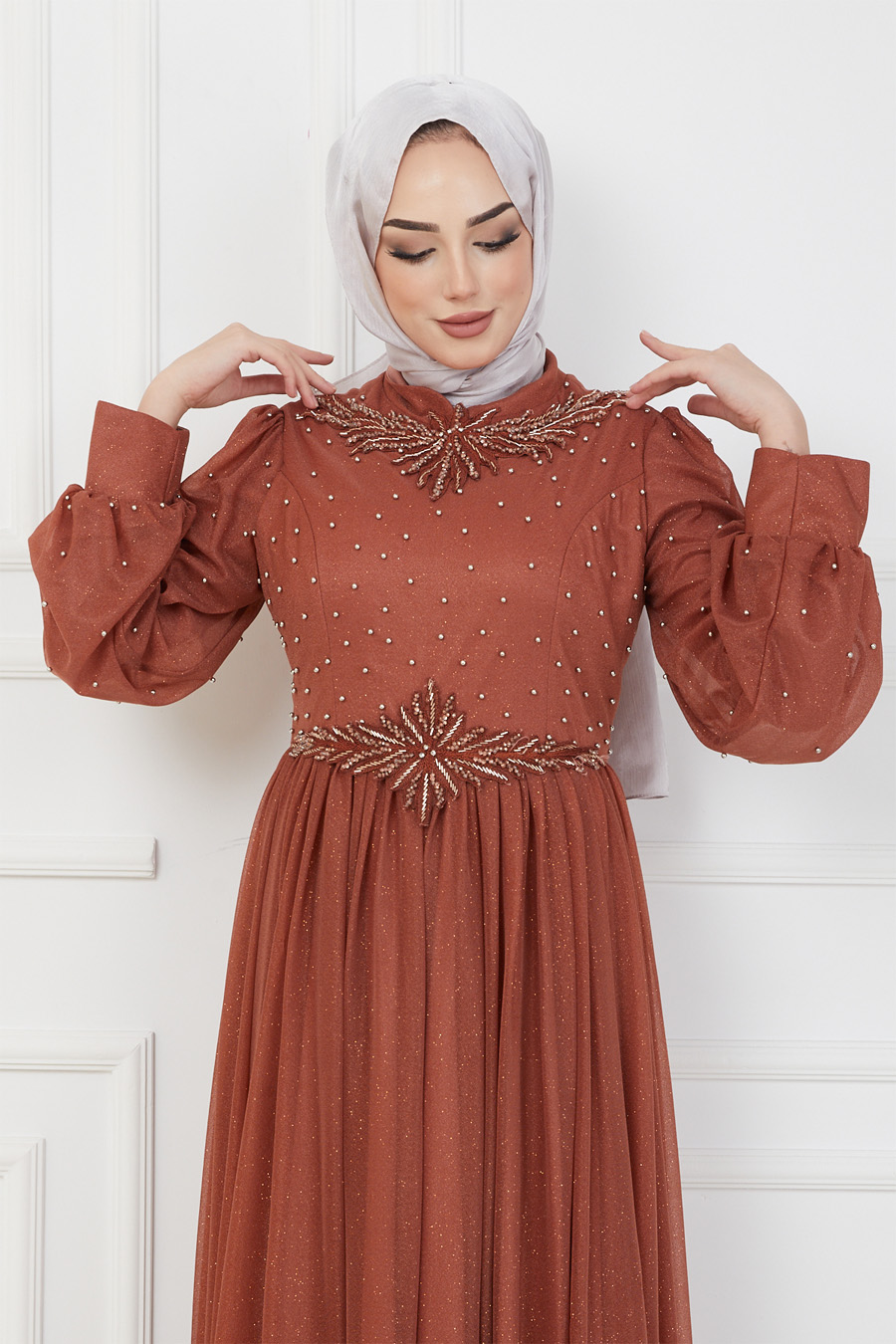 BRICK COLOR EVENING DRESS  