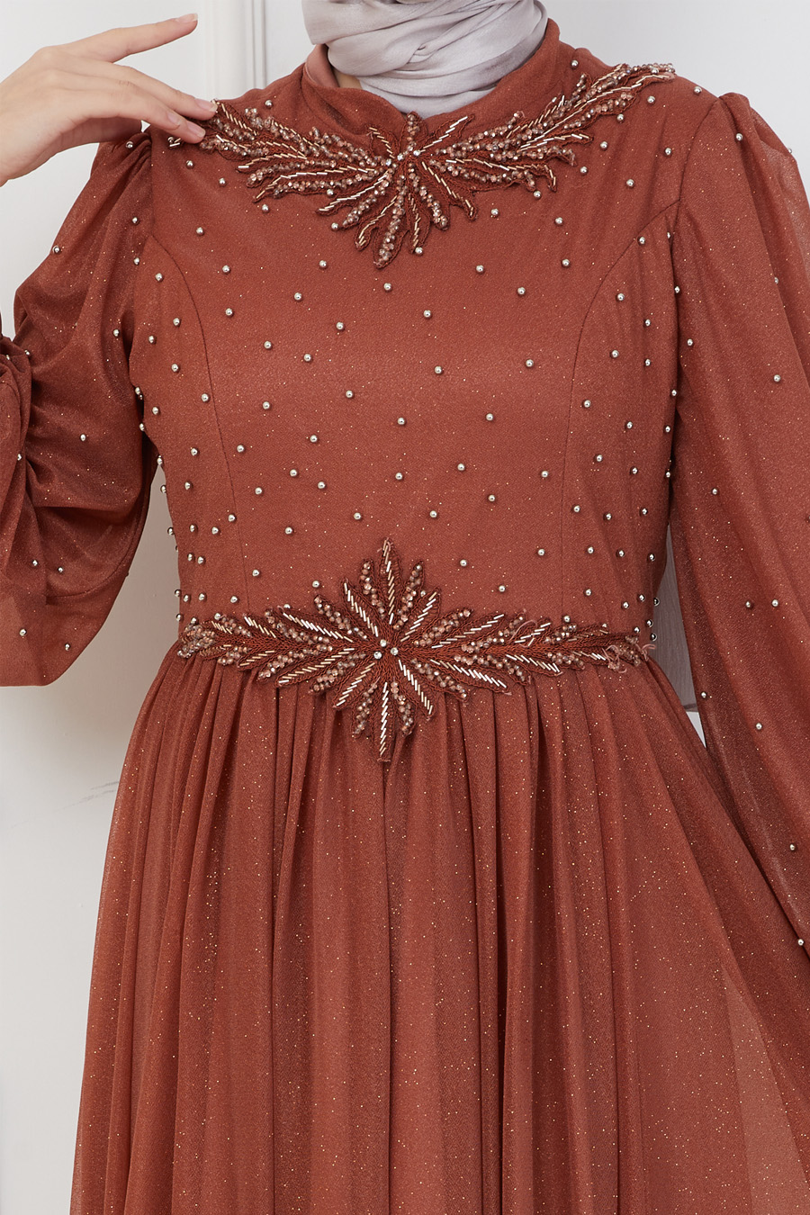 BRICK COLOR EVENING DRESS  