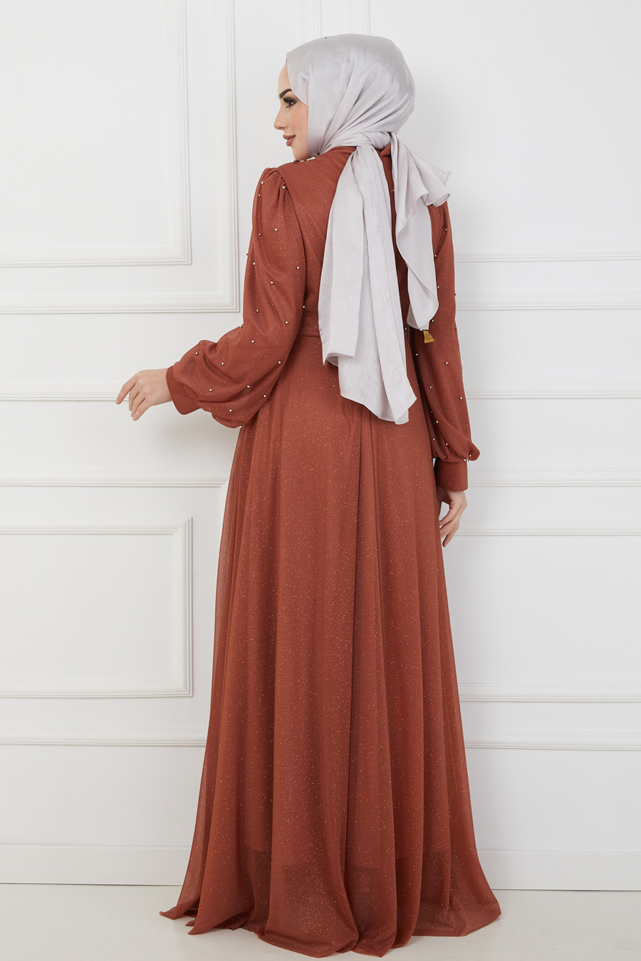 BRICK COLOR EVENING DRESS  