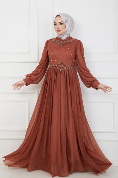 BRICK COLOR EVENING DRESS  