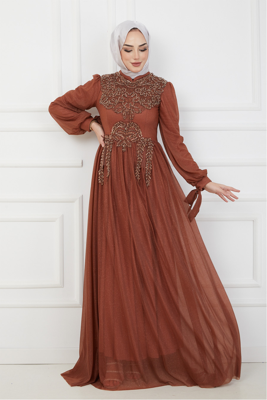 BRICK COLOR EVENING DRESS  
