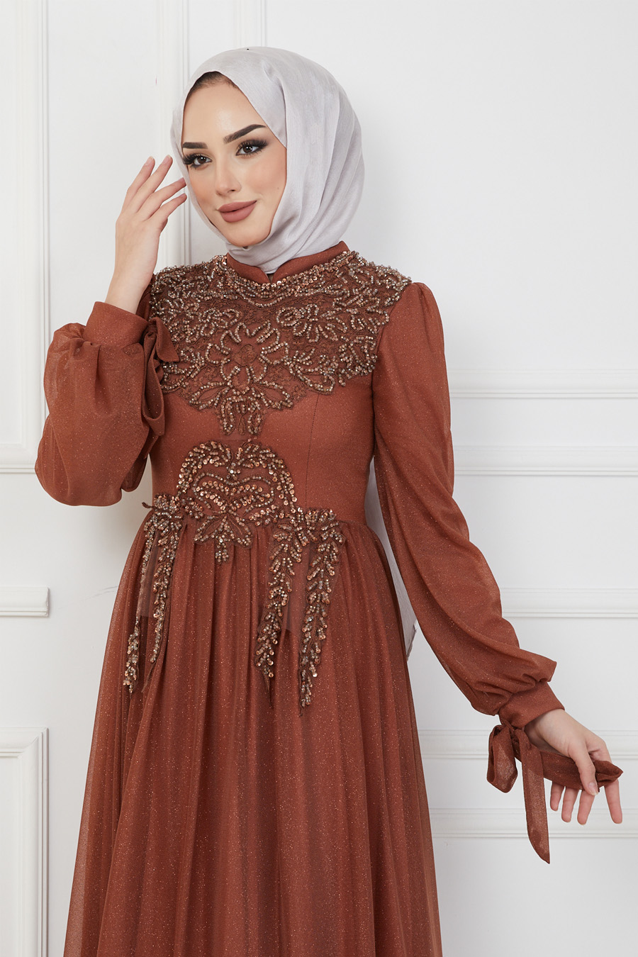 BRICK COLOR EVENING DRESS  