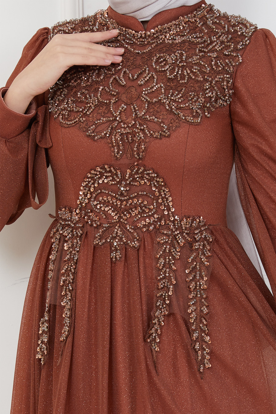 BRICK COLOR EVENING DRESS  