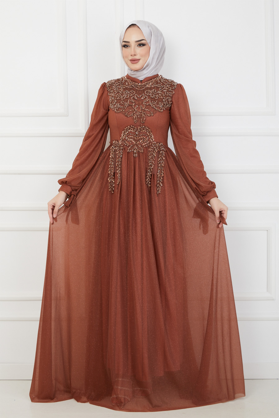 BRICK COLOR EVENING DRESS  