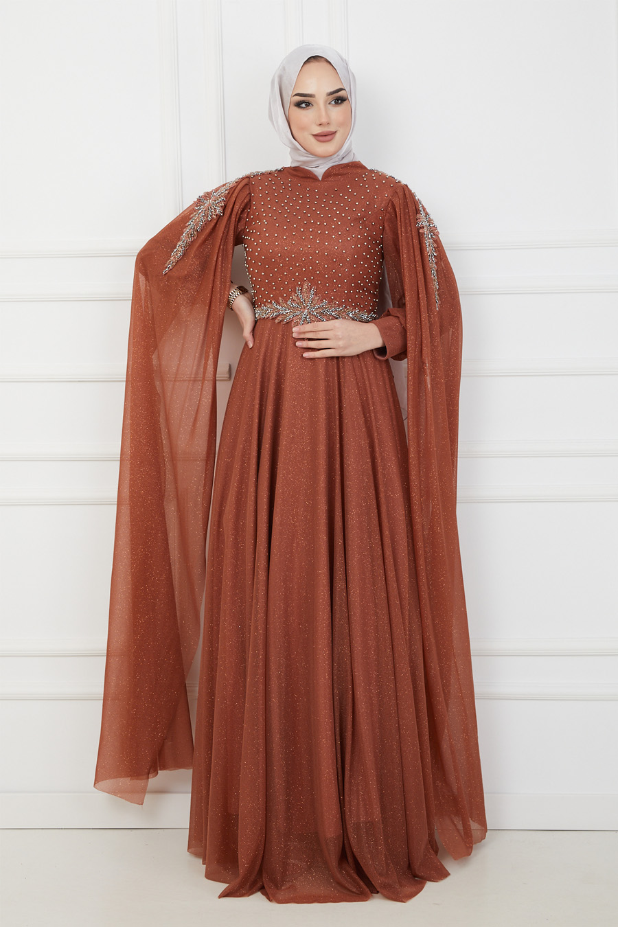 BRICK COLOR EVENING DRESS  