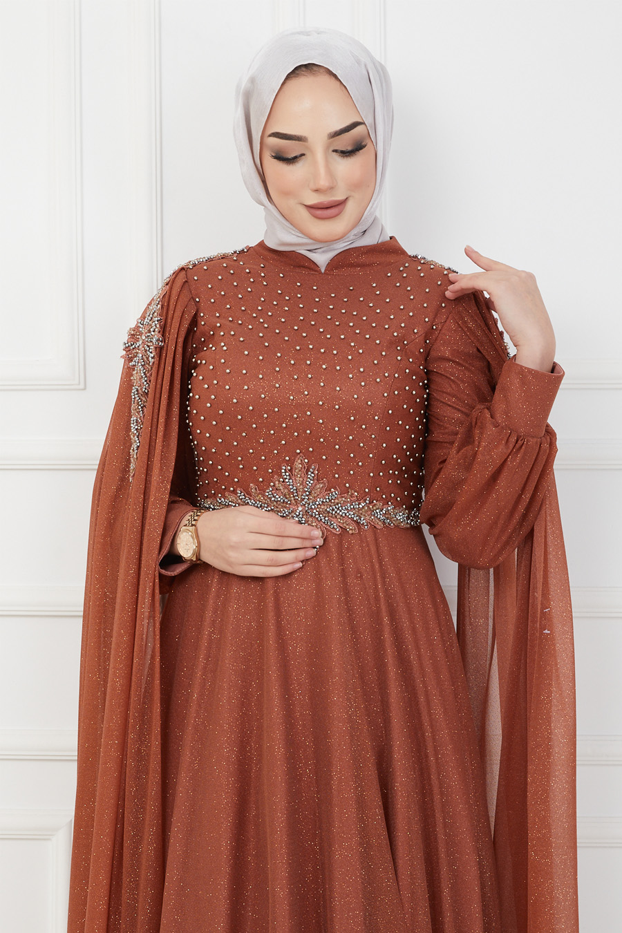 BRICK COLOR EVENING DRESS  