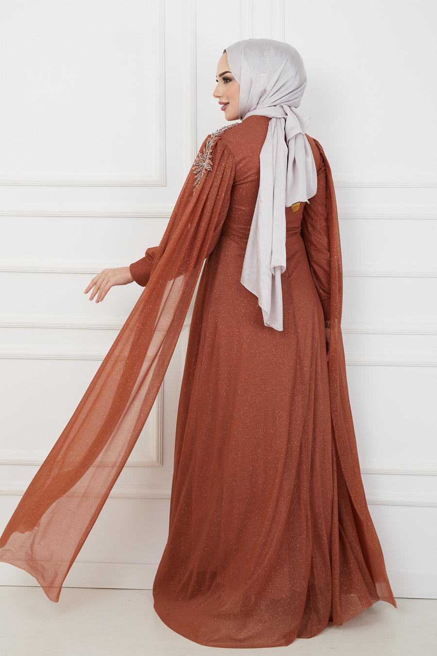 BRICK COLOR EVENING DRESS  