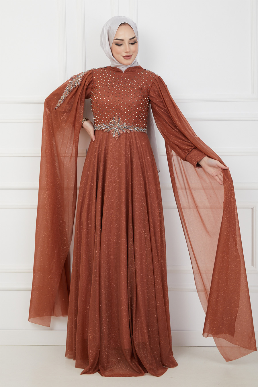 BRICK COLOR EVENING DRESS  