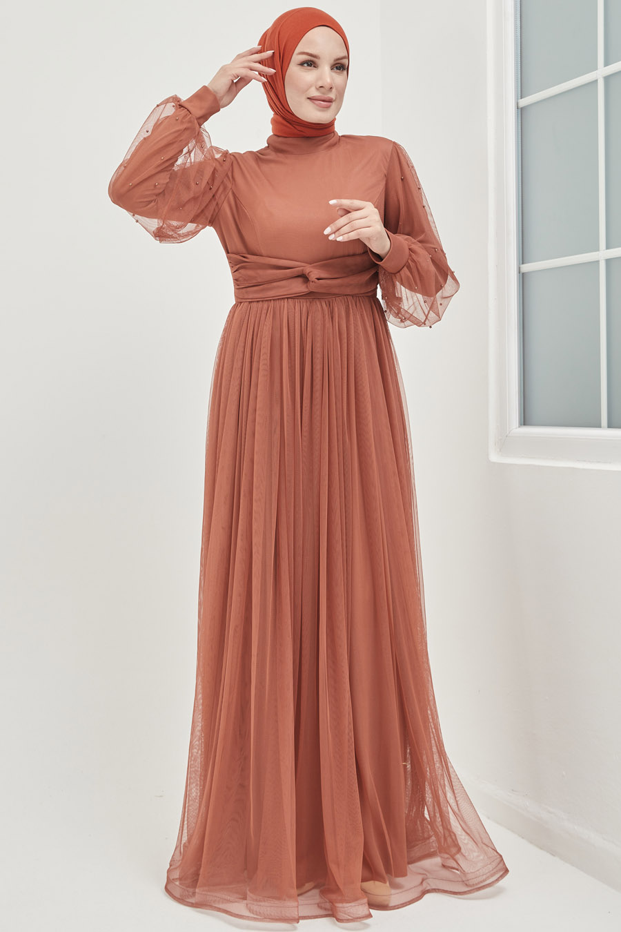 BRICK COLOR EVENING DRESS  