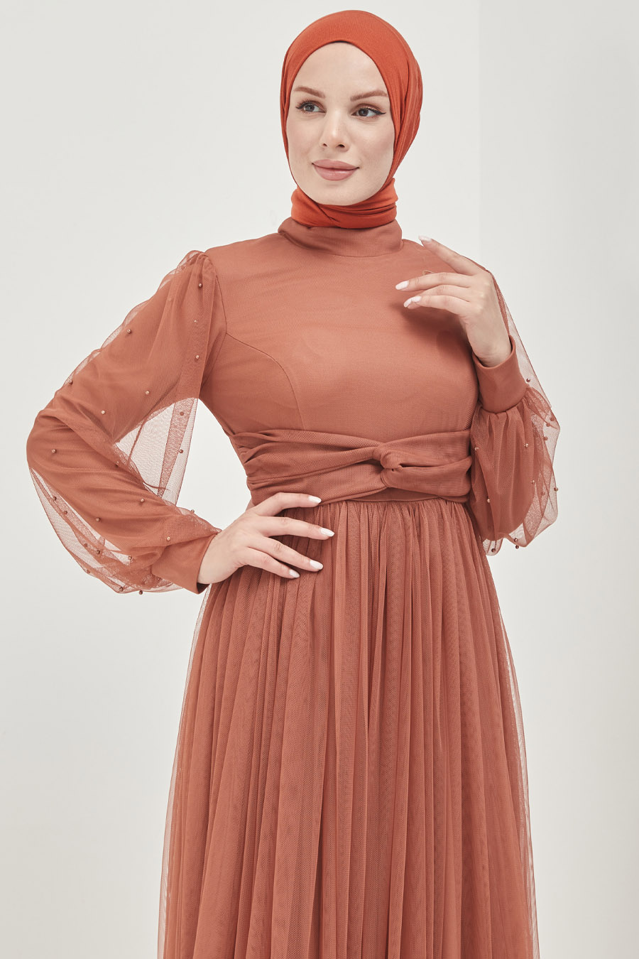 BRICK COLOR EVENING DRESS  