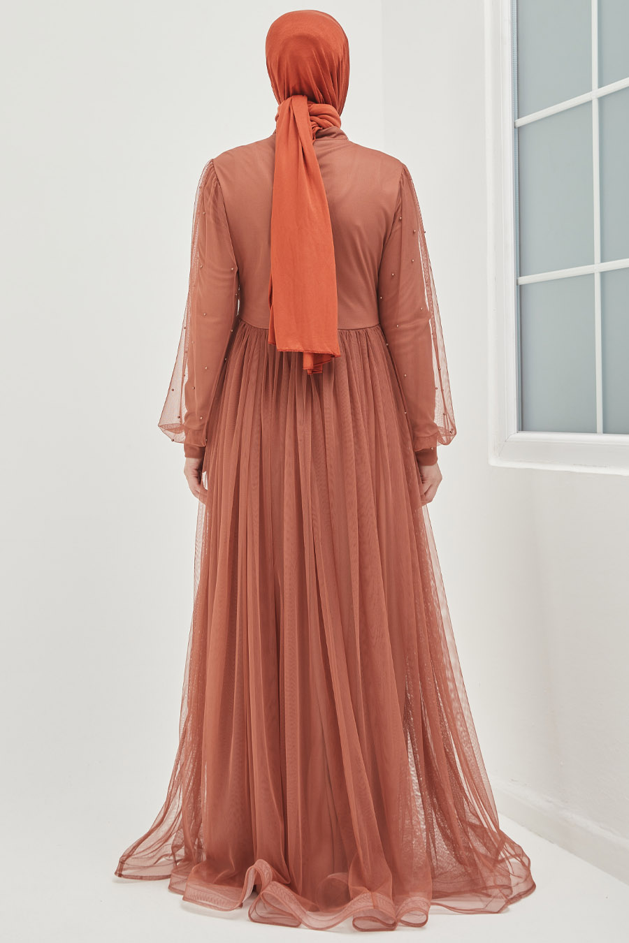 BRICK COLOR EVENING DRESS  