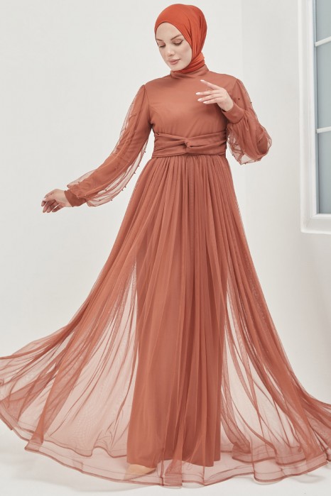 BRICK COLOR EVENING DRESS  