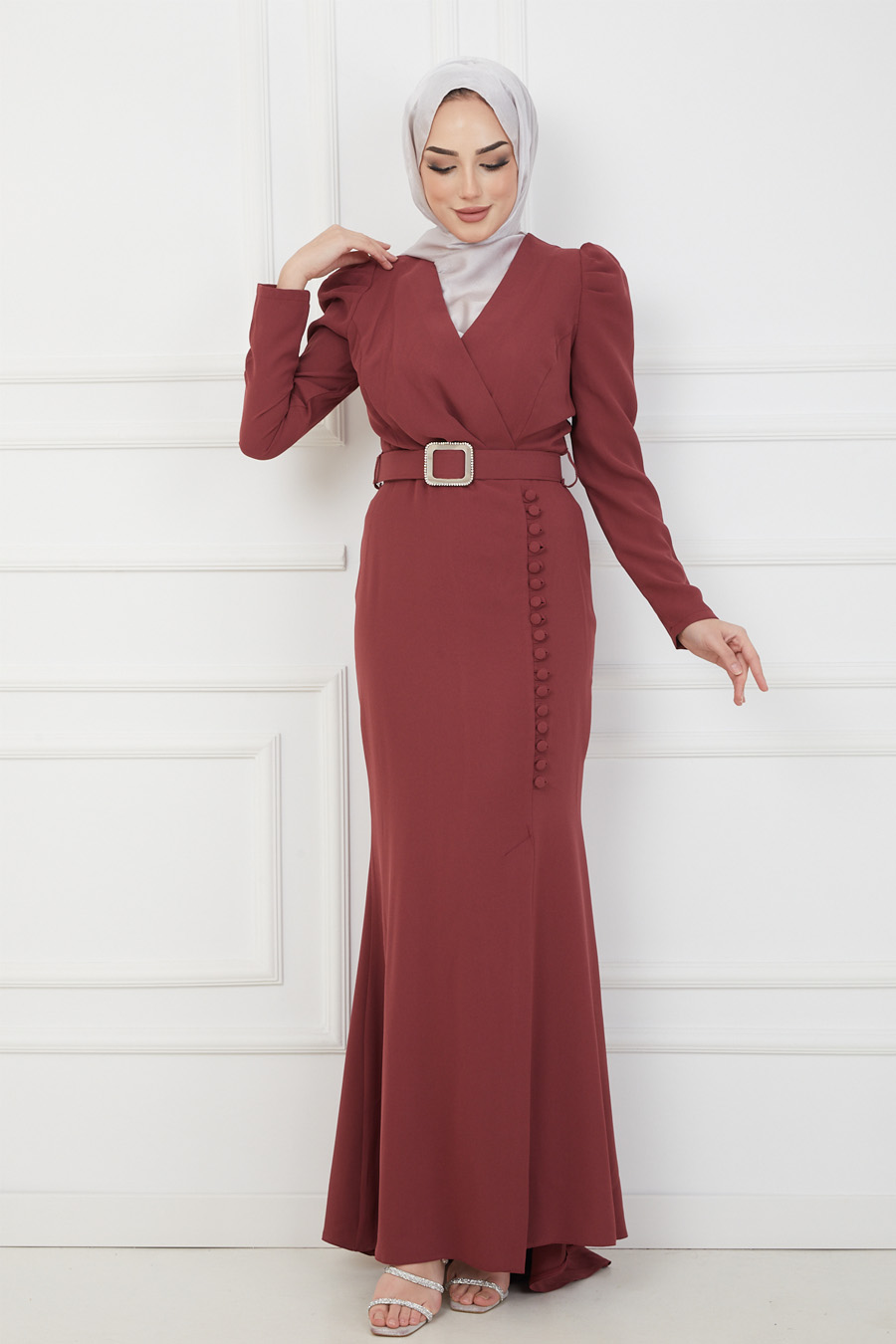 BRICK COLOR EVENING DRESS  