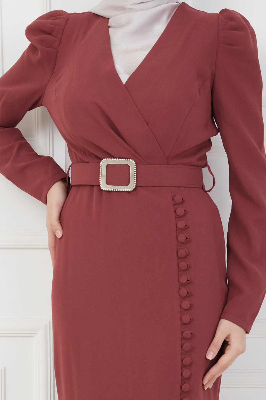 BRICK COLOR EVENING DRESS  