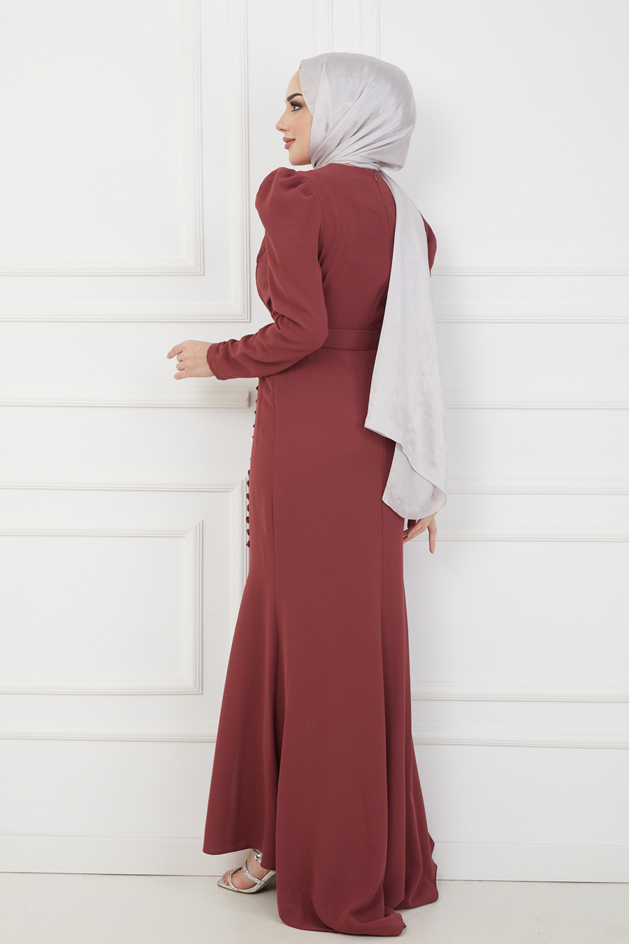 BRICK COLOR EVENING DRESS  