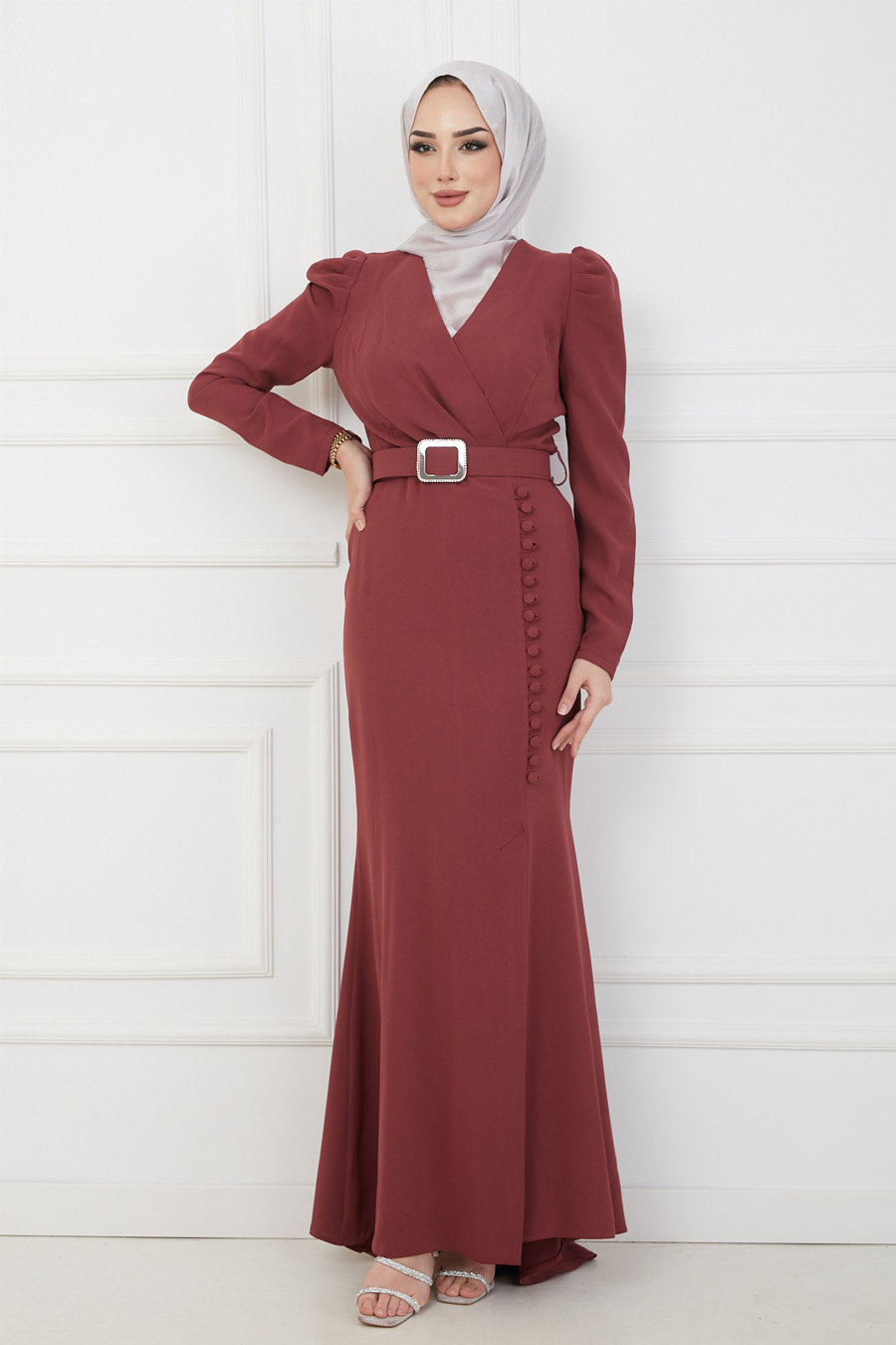 BRICK COLOR EVENING DRESS  