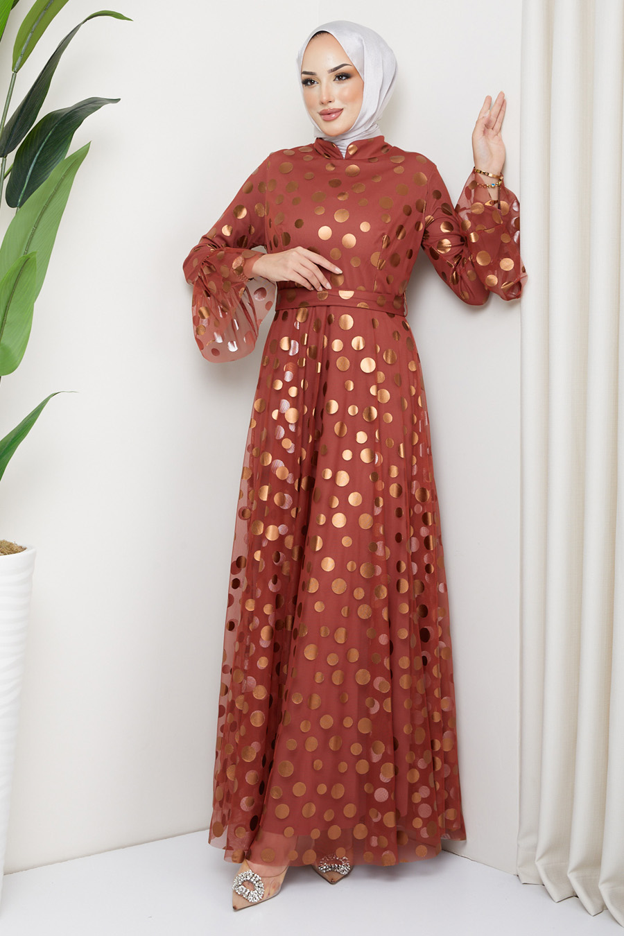 BRICK COLOR  EVENING DRESS   BRICK COLOR  EVENING DRESS