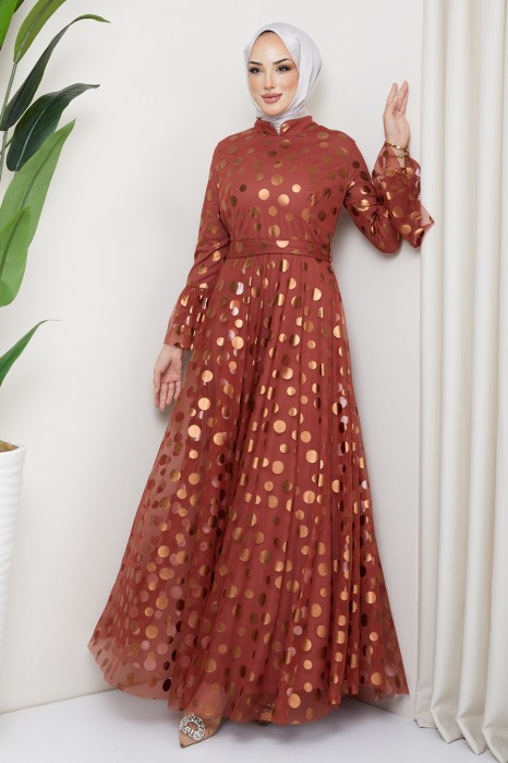 BRICK COLOR  EVENING DRESS  
