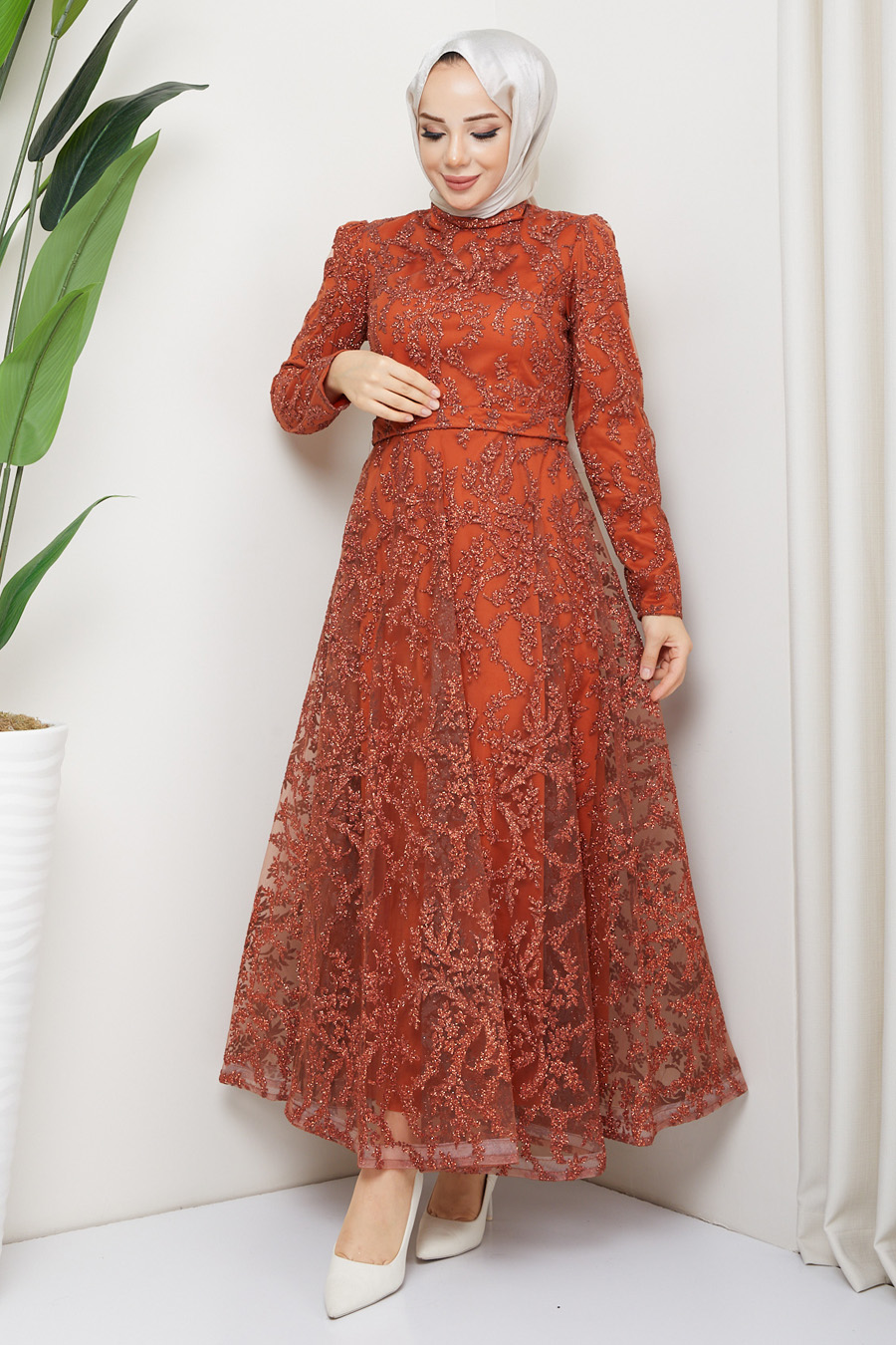 BRICK COLOR  EVENING DRESS   BRICK COLOR  EVENING DRESS