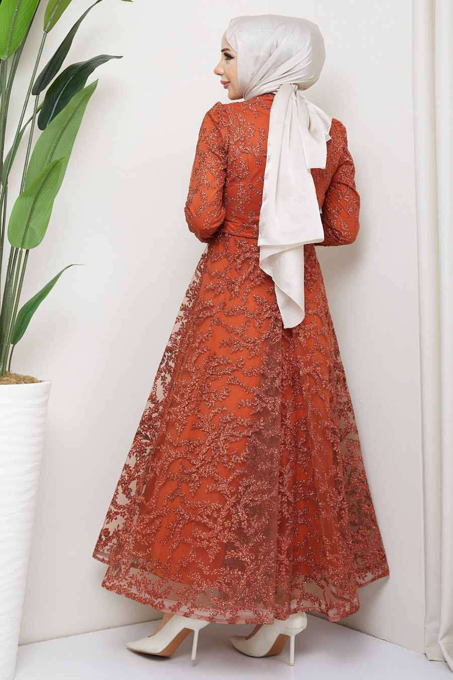 BRICK COLOR  EVENING DRESS   BRICK COLOR  EVENING DRESS